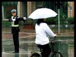 雨中，與交警相逢