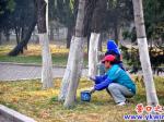 人民公園，園林工人粉刷忙